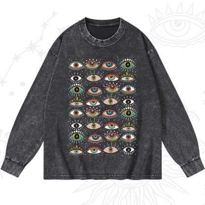 Purplehecate Evil Eye Pattern Washed Long Sleeve Shirt