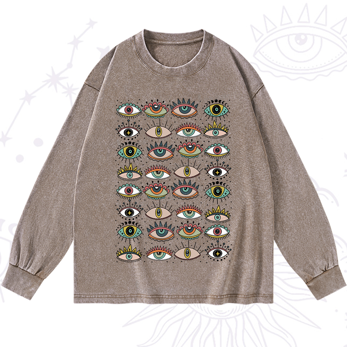 Purplehecate Evil Eye Pattern Washed Long Sleeve Shirt