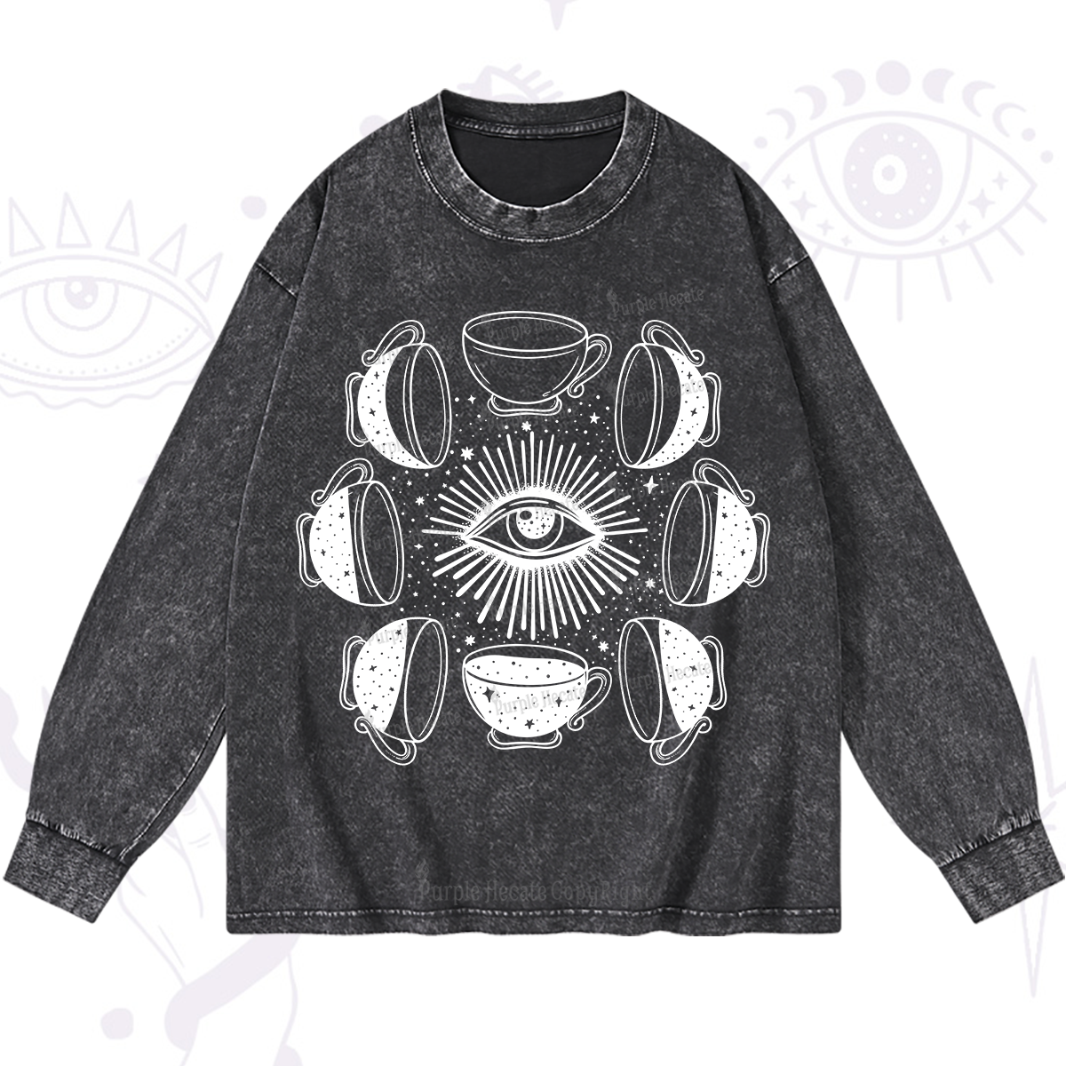 Purplehecate Moon Phase Coffee Washed Long Sleeve Shirt