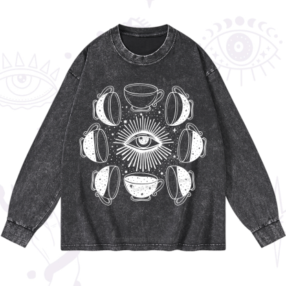 Purplehecate Moon Phase Coffee Washed Long Sleeve Shirt