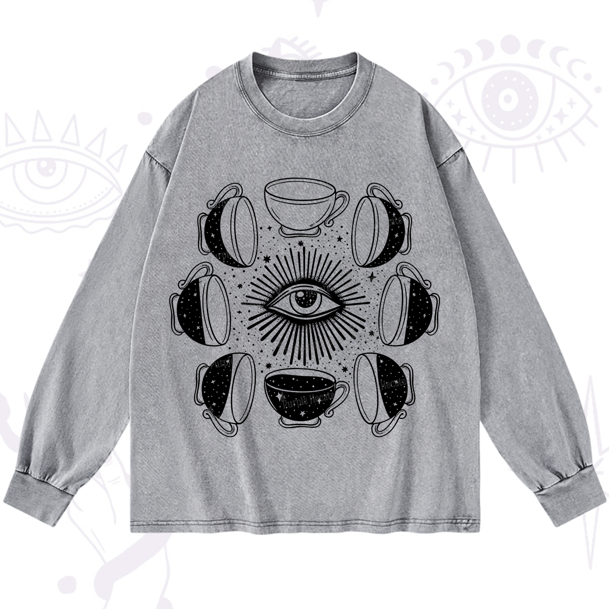 Purplehecate Moon Phase Coffee Washed Long Sleeve Shirt