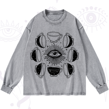 Purplehecate Moon Phase Coffee Washed Long Sleeve Shirt