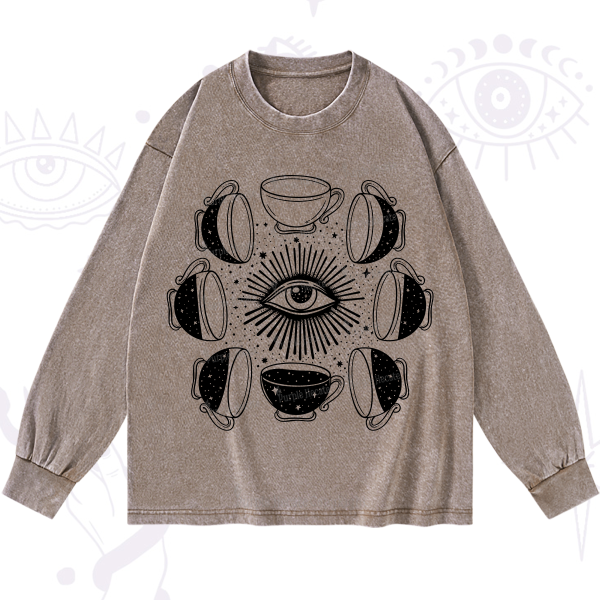 Purplehecate Moon Phase Coffee Washed Long Sleeve Shirt
