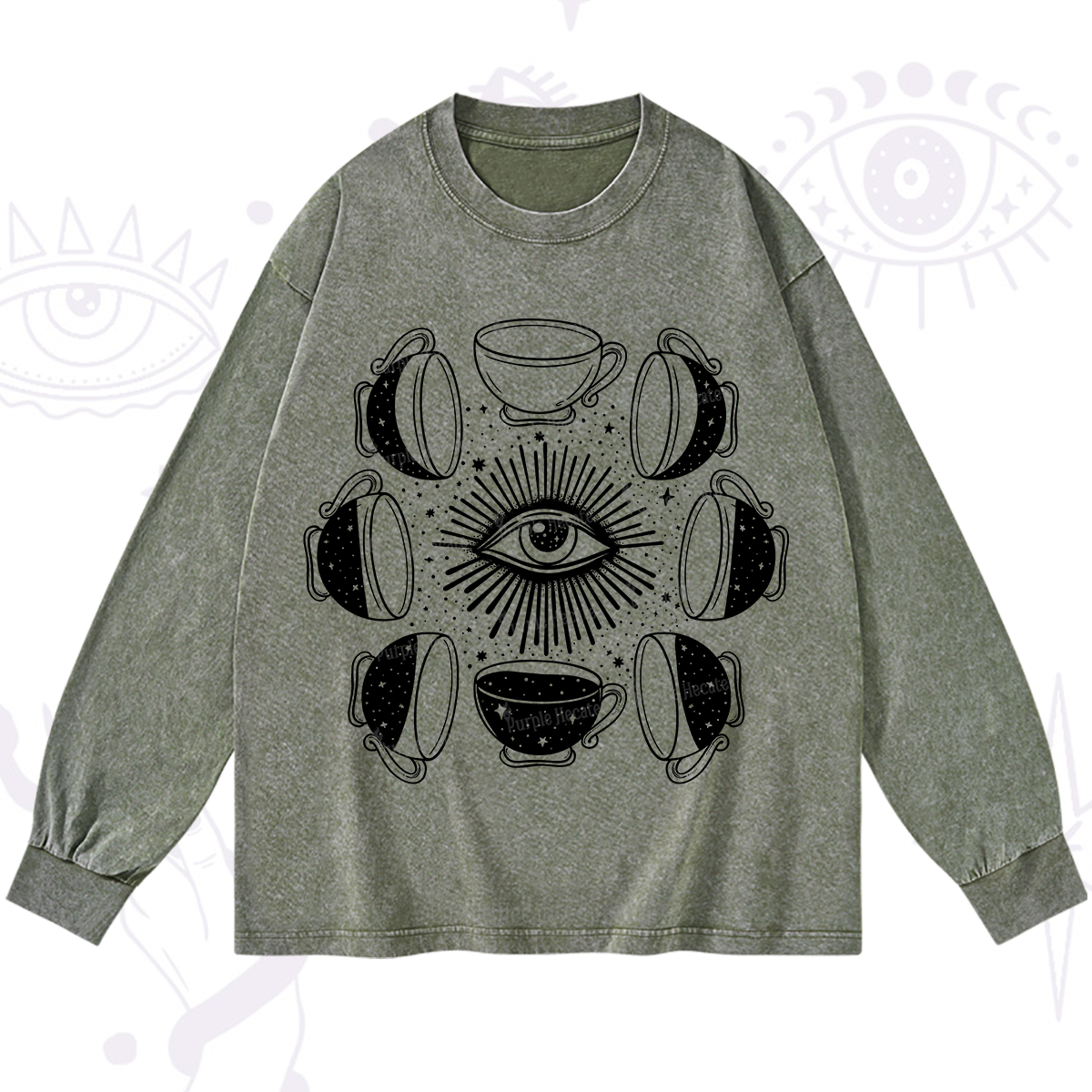 Purplehecate Moon Phase Coffee Washed Long Sleeve Shirt