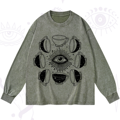 Purplehecate Moon Phase Coffee Washed Long Sleeve Shirt