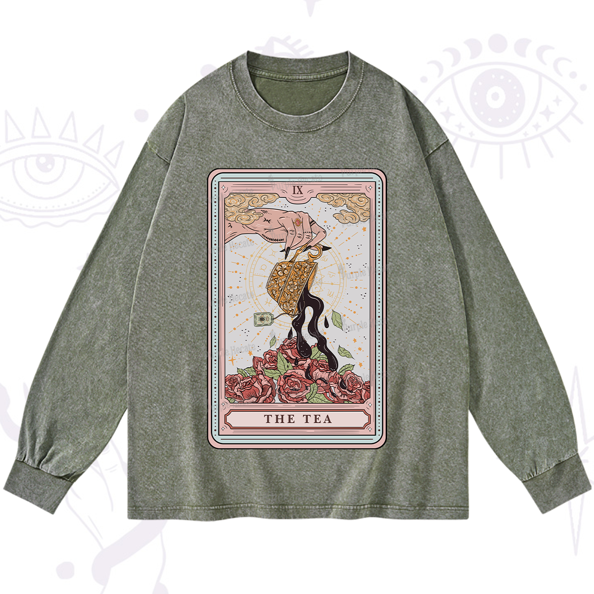 Purplehecate The Tea Food Tarot Washed Long Sleeve Shirt
