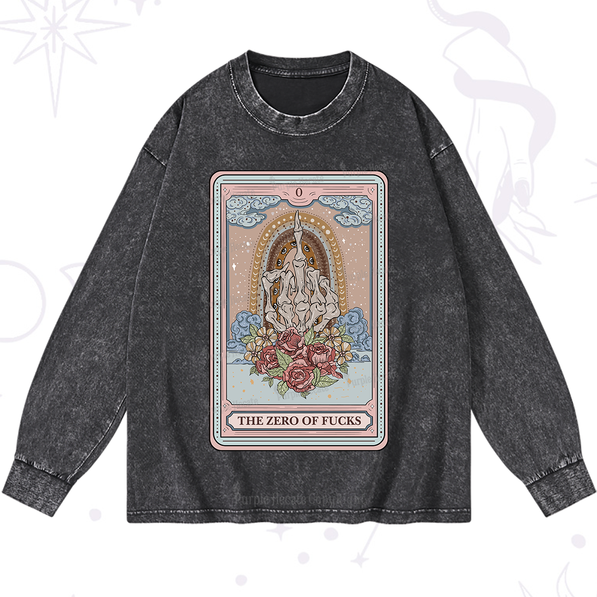 Purplehecate The Zero Of Fucks Tarot Washed Long Sleeve Shirt