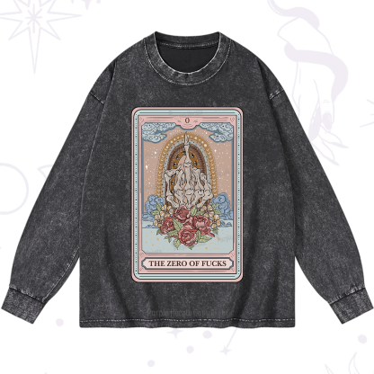Purplehecate The Zero Of Fucks Tarot Washed Long Sleeve Shirt