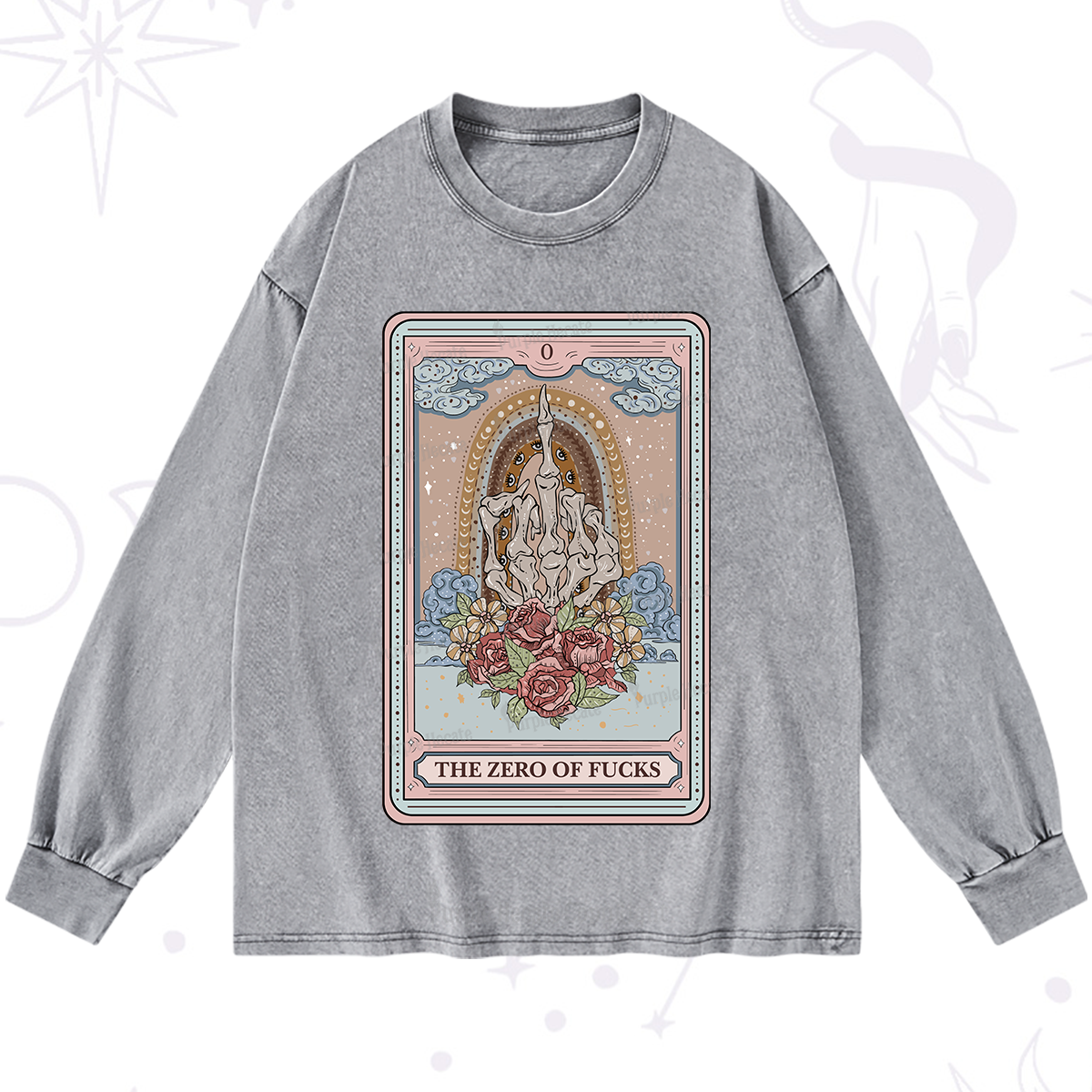 Purplehecate The Zero Of Fucks Tarot Washed Long Sleeve Shirt