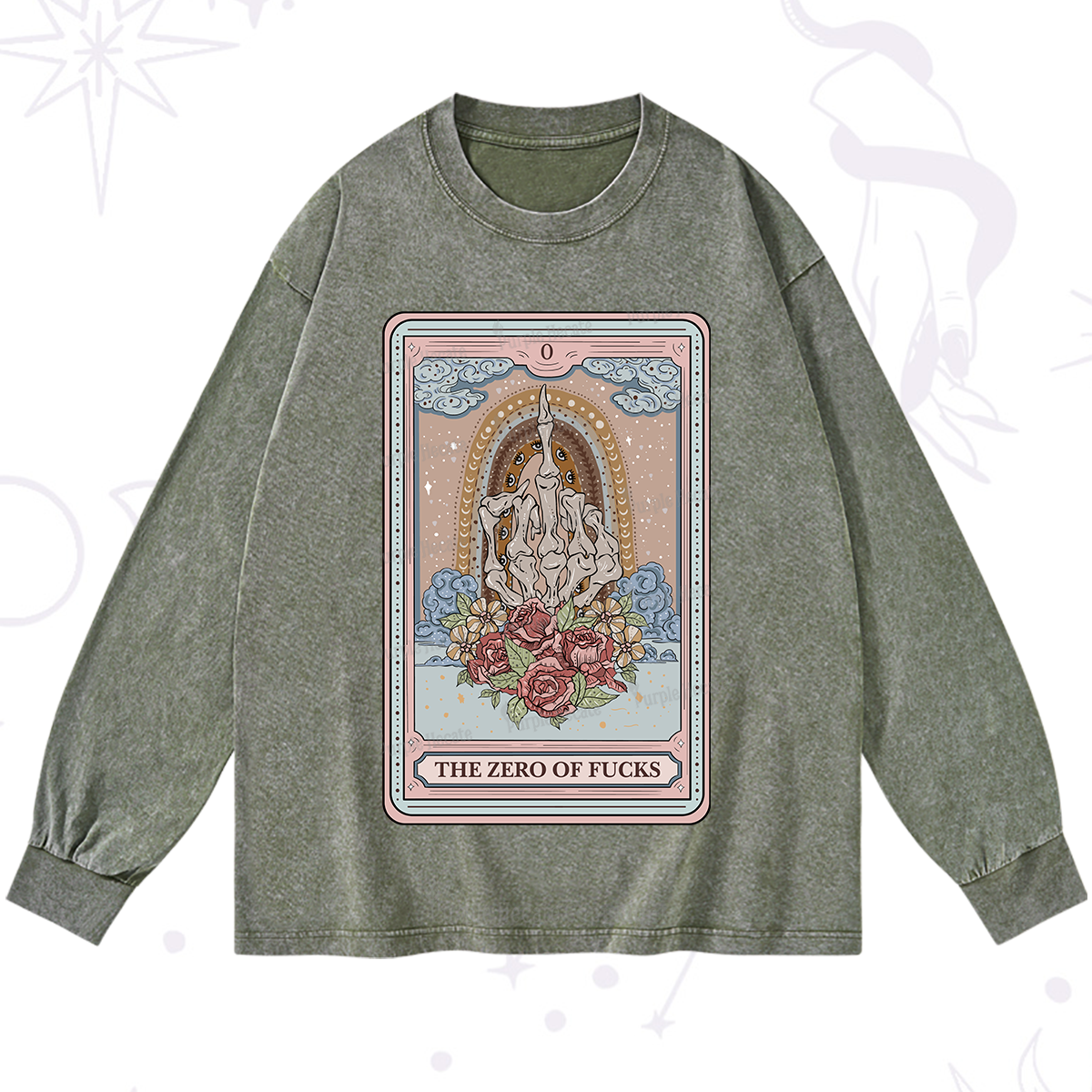 Purplehecate The Zero Of Fucks Tarot Washed Long Sleeve Shirt