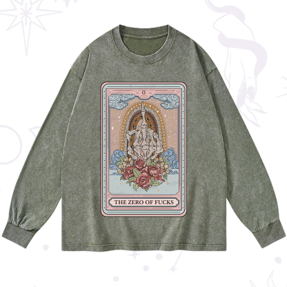 Purplehecate The Zero Of Fucks Tarot Washed Long Sleeve Shirt