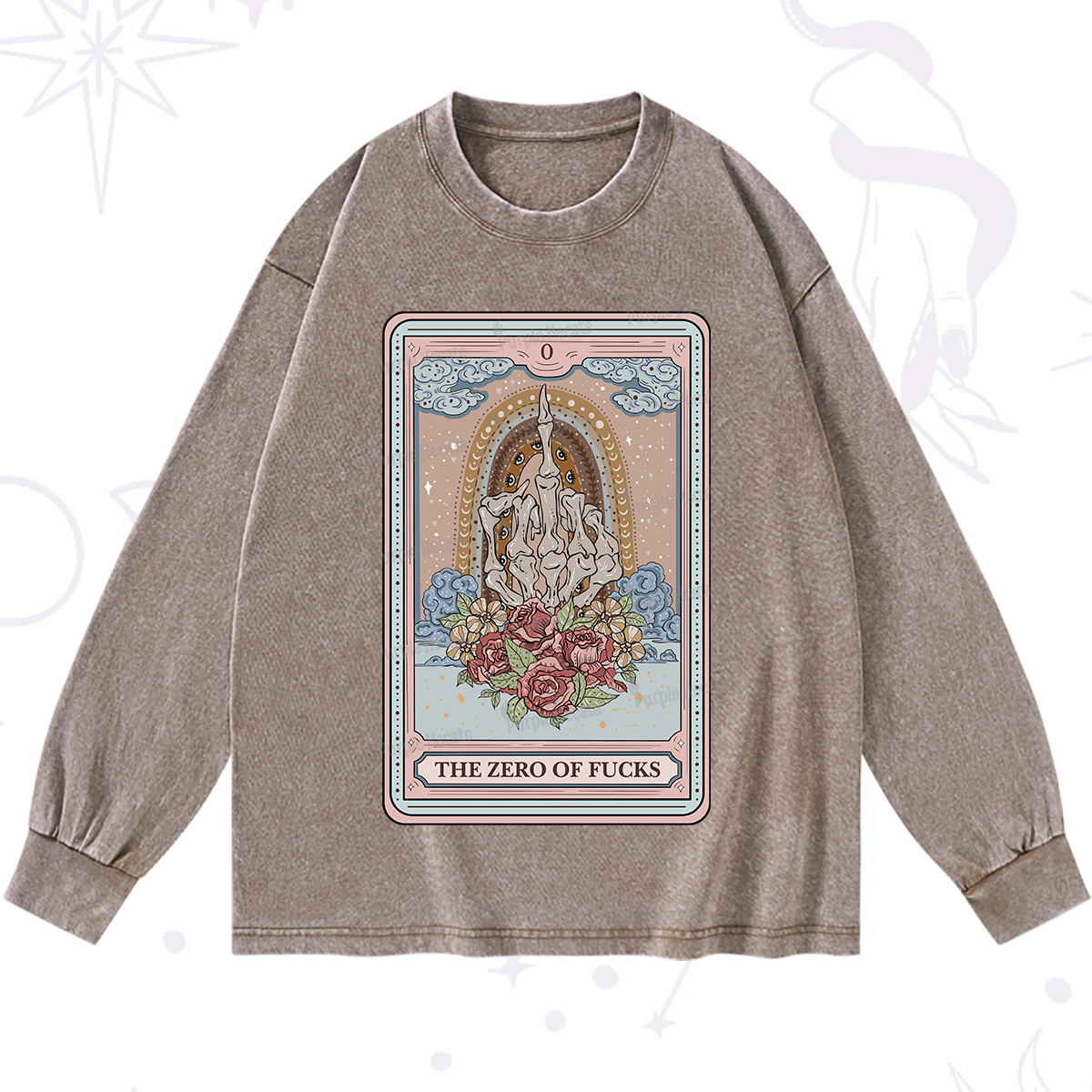 Purplehecate The Zero Of Fucks Tarot Washed Long Sleeve Shirt