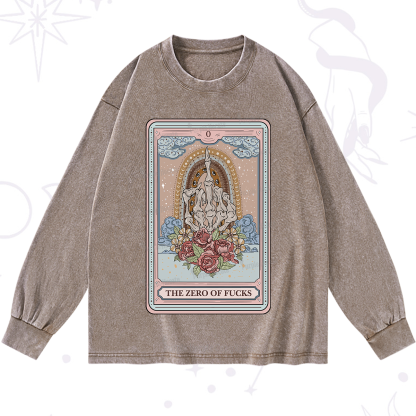 Purplehecate The Zero Of Fucks Tarot Washed Long Sleeve Shirt