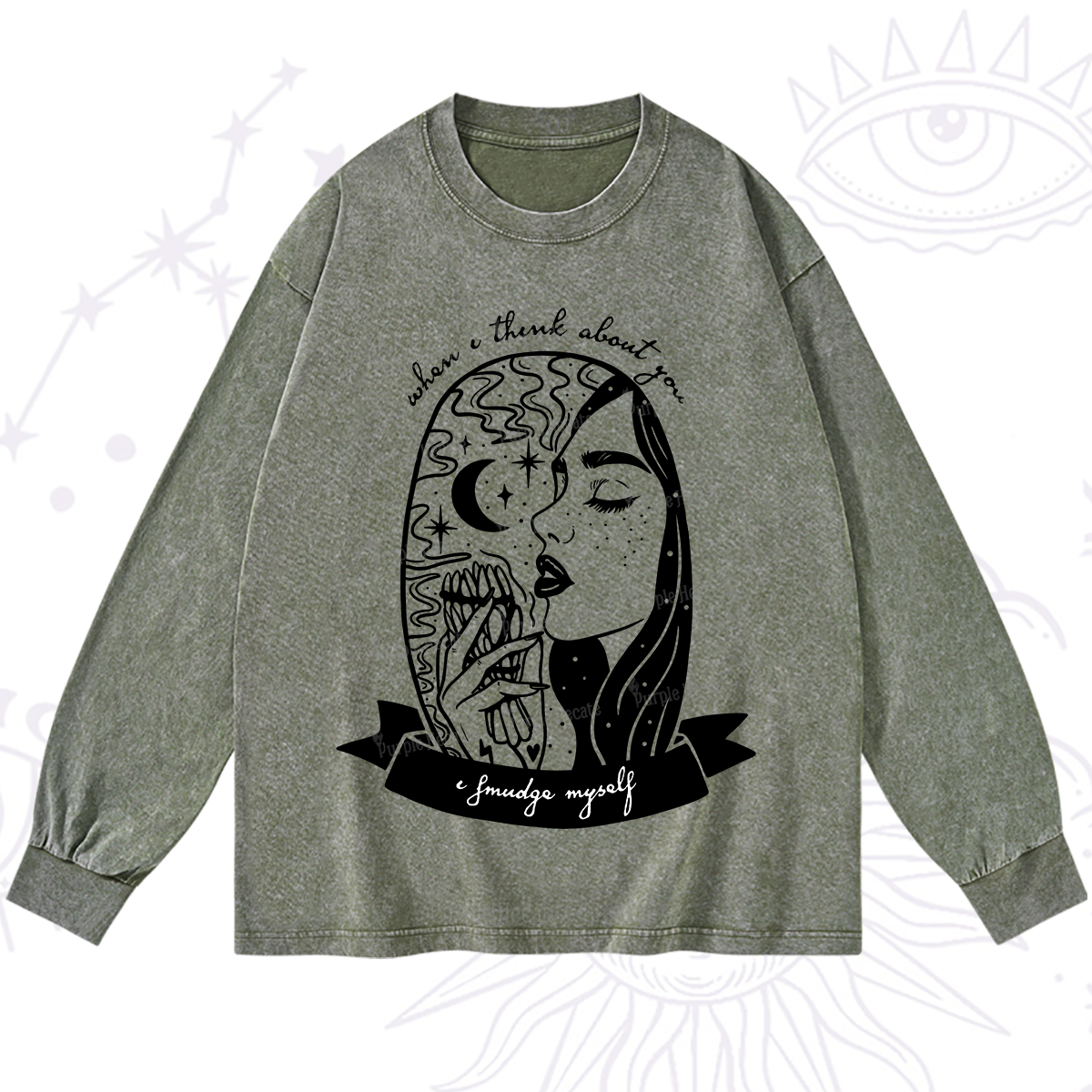 Purplehecate When I Think About You I Smudge Myself Washed Long Sleeve Shirt