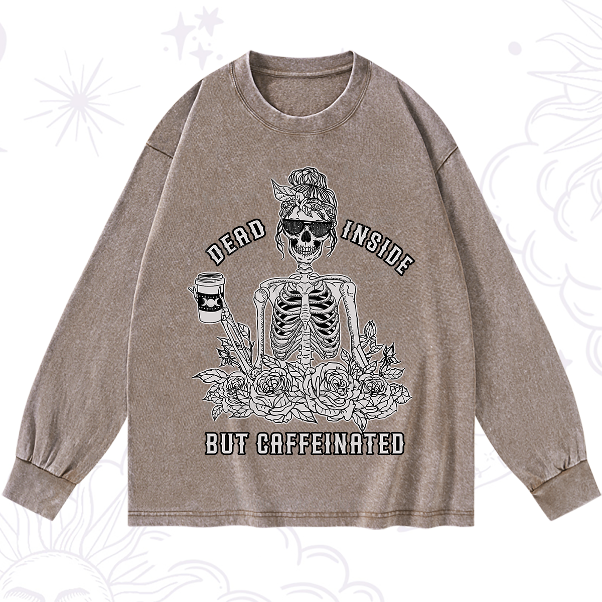 Purplehecate Dead Inside But Caffeinated Washed Long Sleeve Shirt