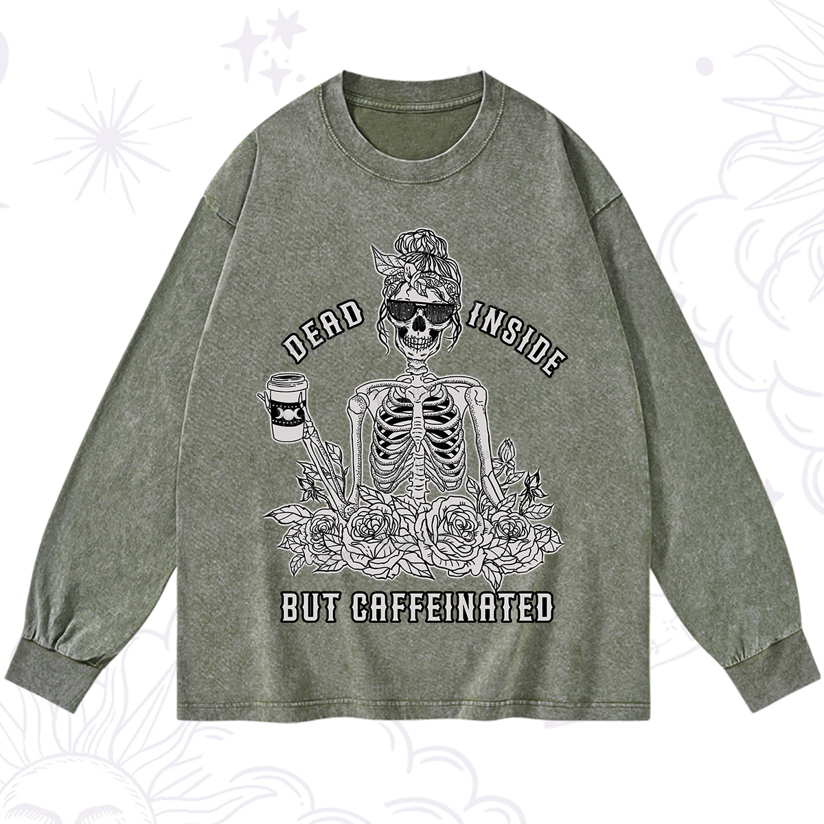 Purplehecate Dead Inside But Caffeinated Washed Long Sleeve Shirt