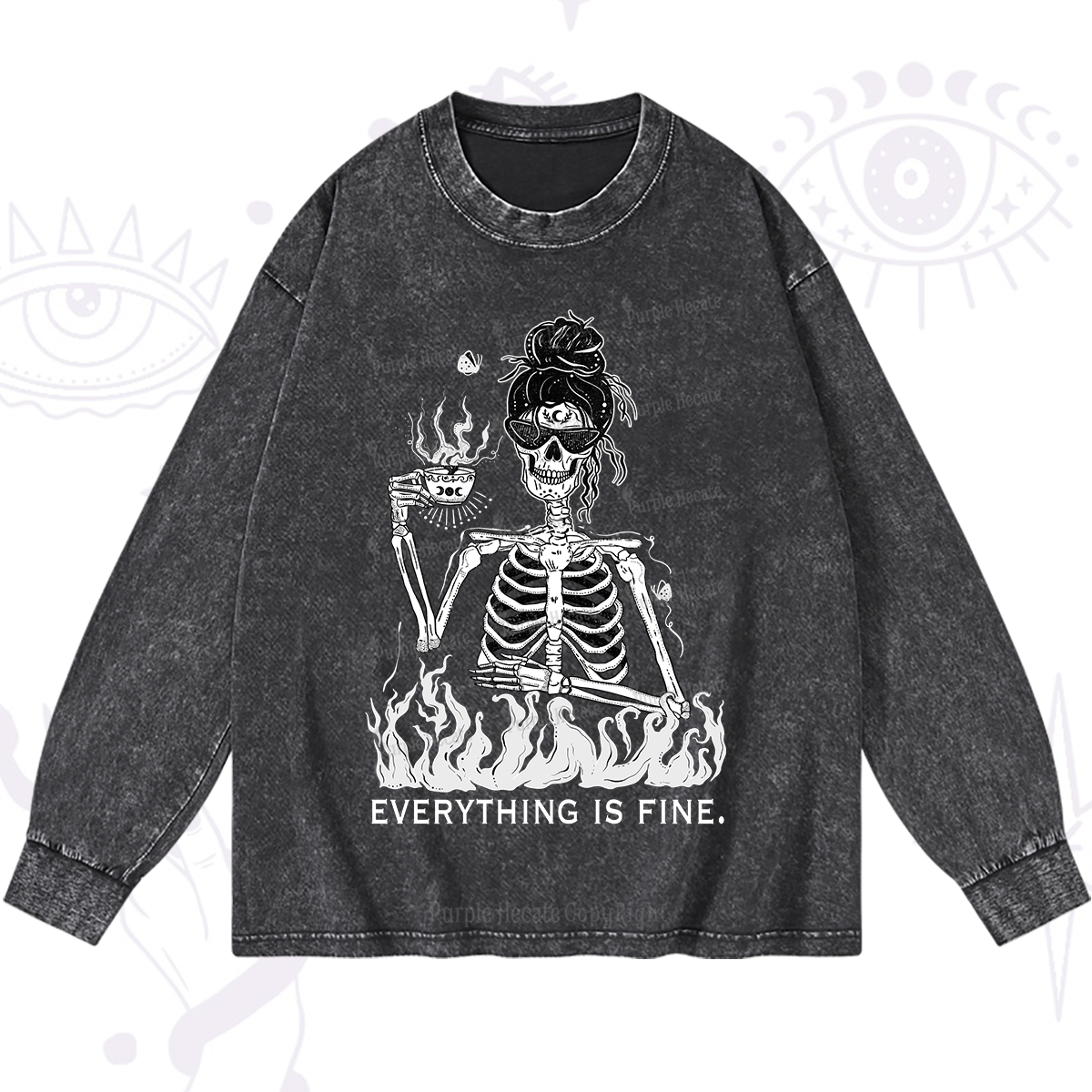 Purplehecate Everything Is Fine Washed Long Sleeve Shirt