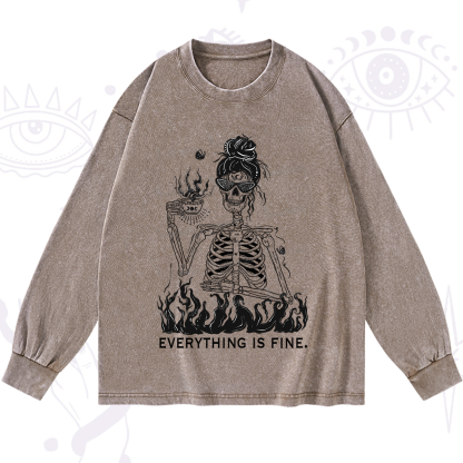 Purplehecate Everything Is Fine Washed Long Sleeve Shirt