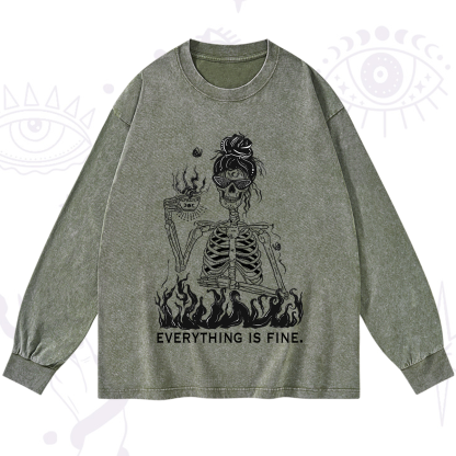 Purplehecate Everything Is Fine Washed Long Sleeve Shirt