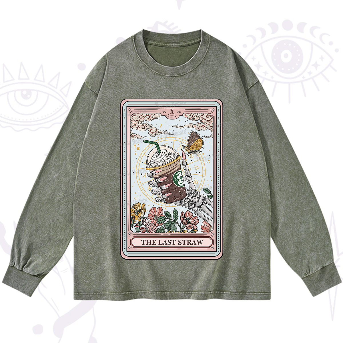 Purplehecate The Last Straw Tarot Washed Long Sleeve Shirt