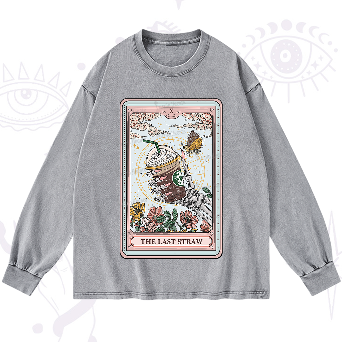 Purplehecate The Last Straw Tarot Washed Long Sleeve Shirt