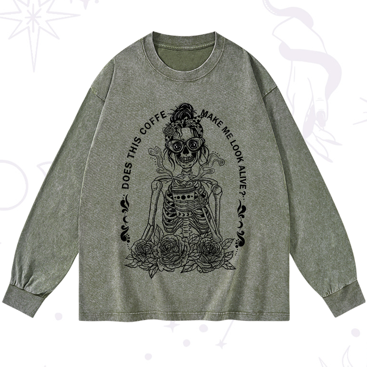 Purplehecate Does This Coffee Make Me Look Alive Washed Long Sleeve Shirt