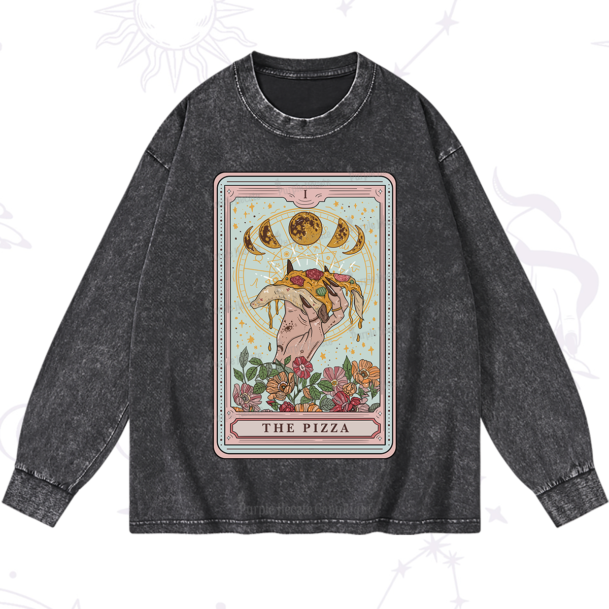 Purplehecate The Pizza Tarot Washed Long Sleeve Shirt