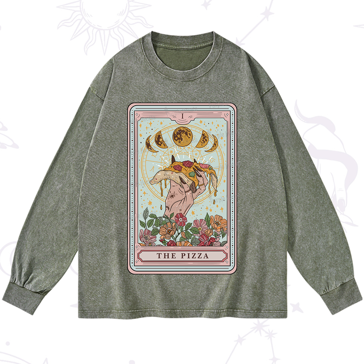 Purplehecate The Pizza Tarot Washed Long Sleeve Shirt
