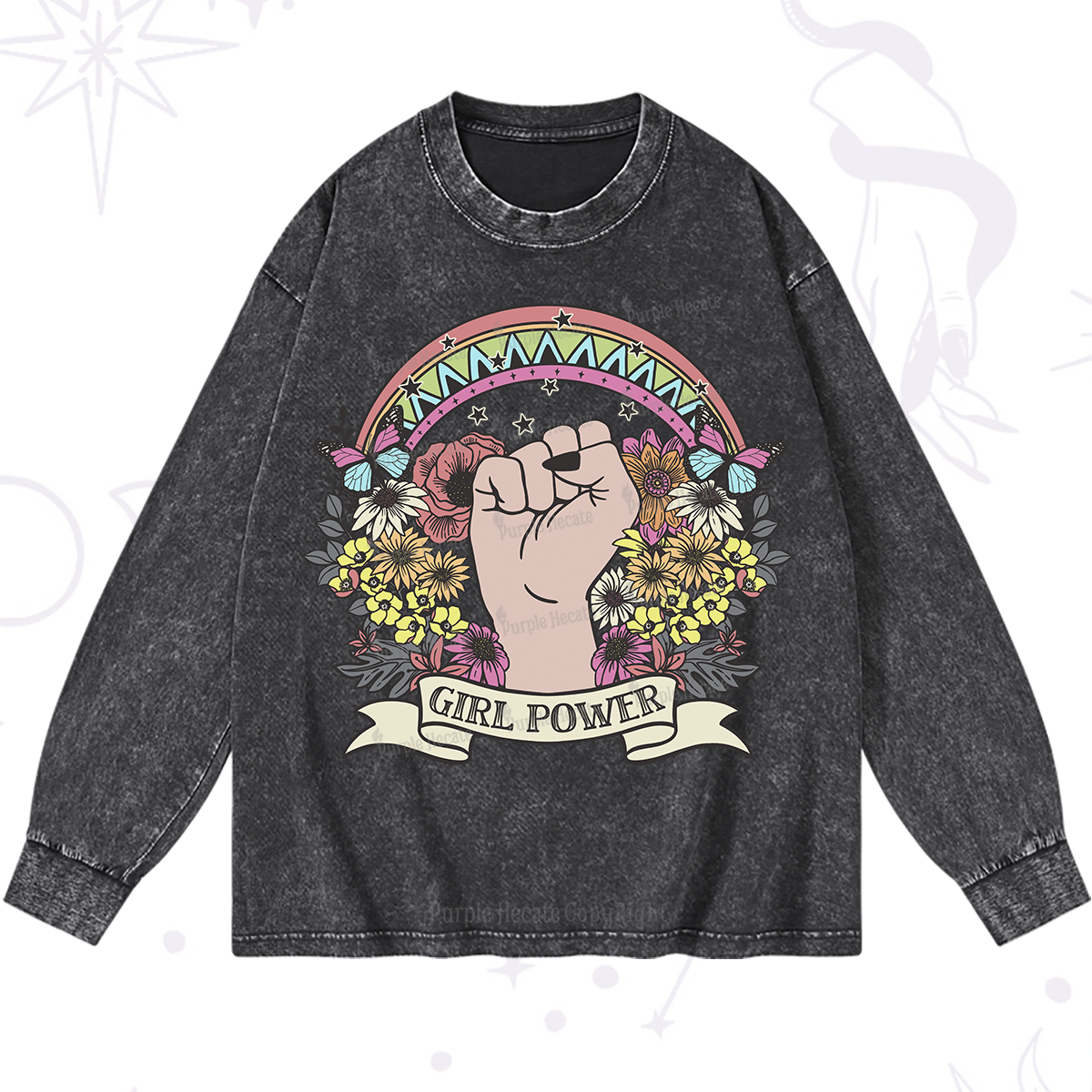 Purplehecate Girl Power Washed Long Sleeve Shirt