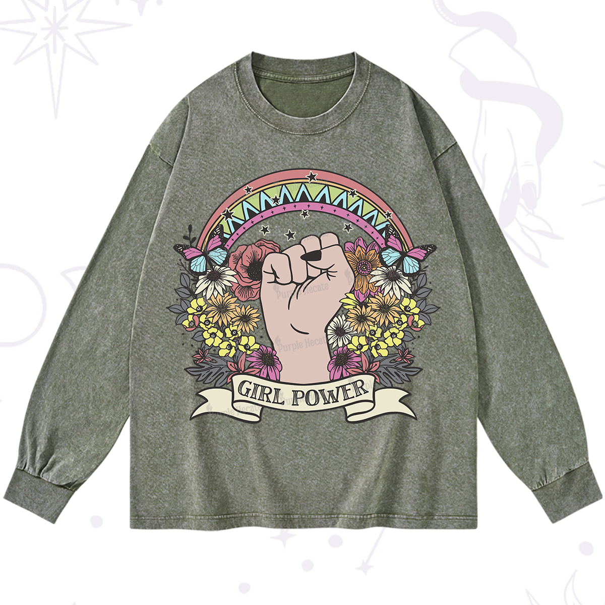 Purplehecate Girl Power Washed Long Sleeve Shirt