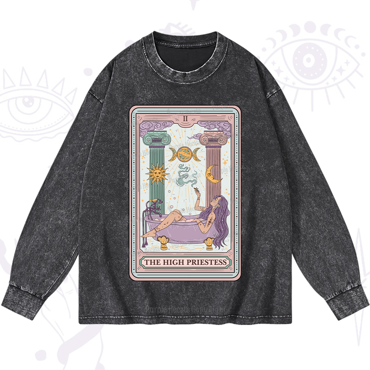 Purplehecate The High Priestess Tarot Washed Long Sleeve Shirt