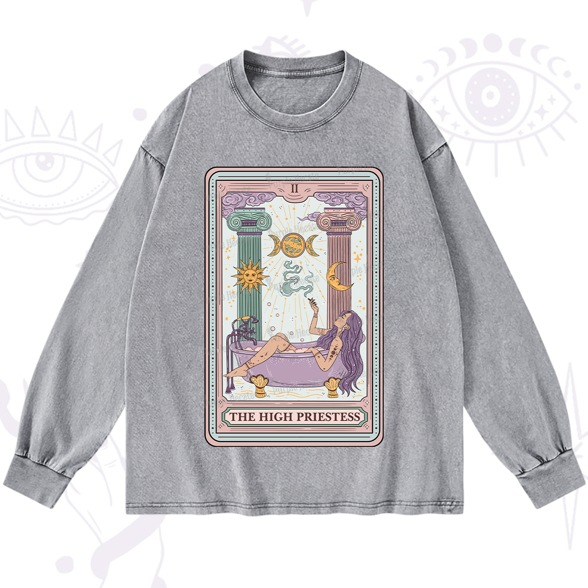 Purplehecate The High Priestess Tarot Washed Long Sleeve Shirt