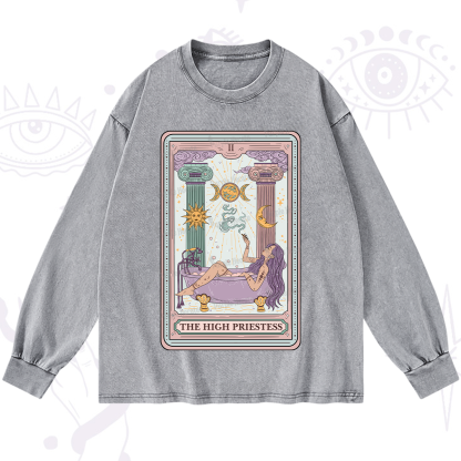 Purplehecate The High Priestess Tarot Washed Long Sleeve Shirt