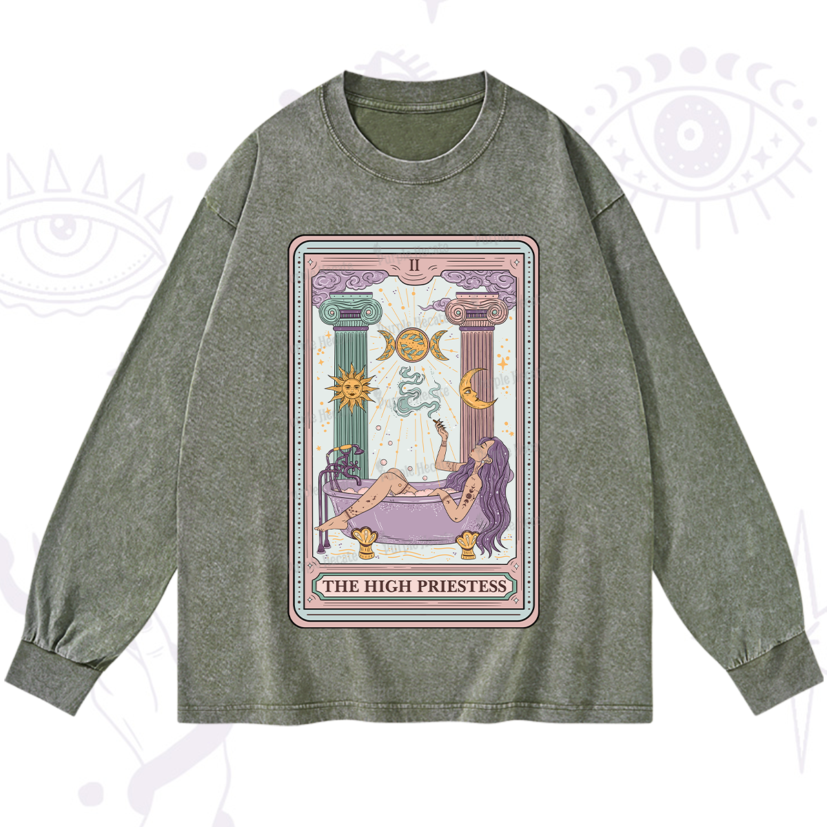 Purplehecate The High Priestess Tarot Washed Long Sleeve Shirt