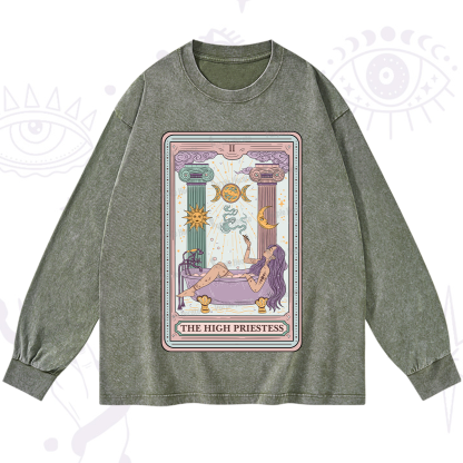 Purplehecate The High Priestess Tarot Washed Long Sleeve Shirt