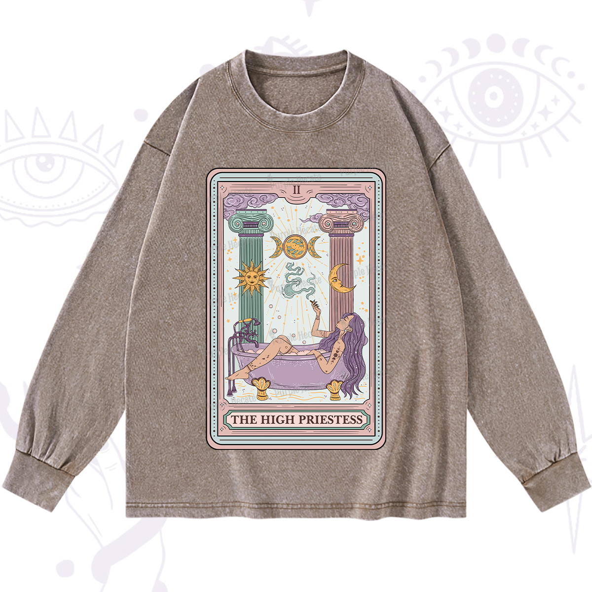 Purplehecate The High Priestess Tarot Washed Long Sleeve Shirt