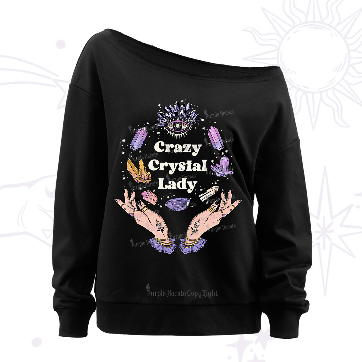 Purplehecate Crazy Crystal Lady Off The Shoulder Sweatshirt