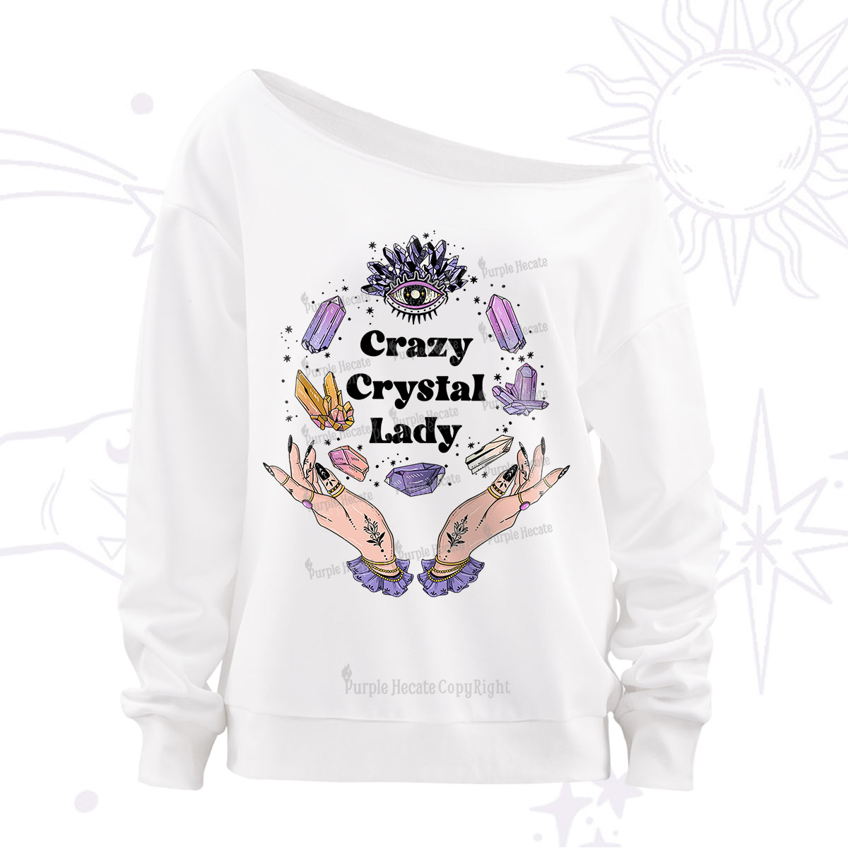 Purplehecate Crazy Crystal Lady Off The Shoulder Sweatshirt