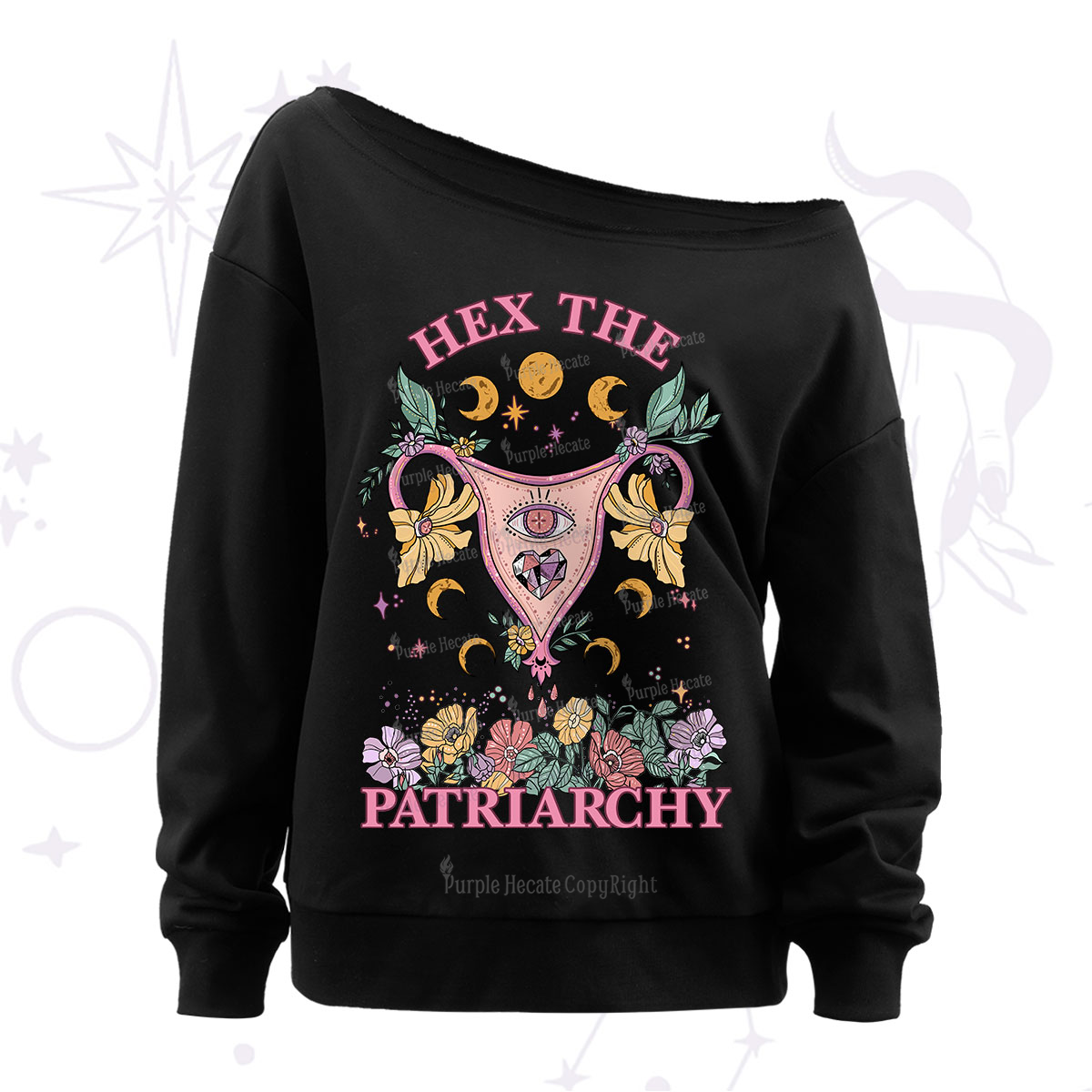 Purplehecate Hex the Patriarchy Feminist Power Off The Shoulder Sweatshirt