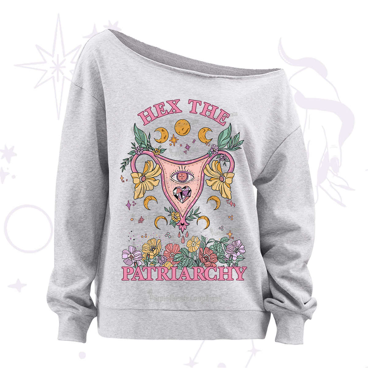 Purplehecate Hex the Patriarchy Feminist Power Off The Shoulder Sweatshirt