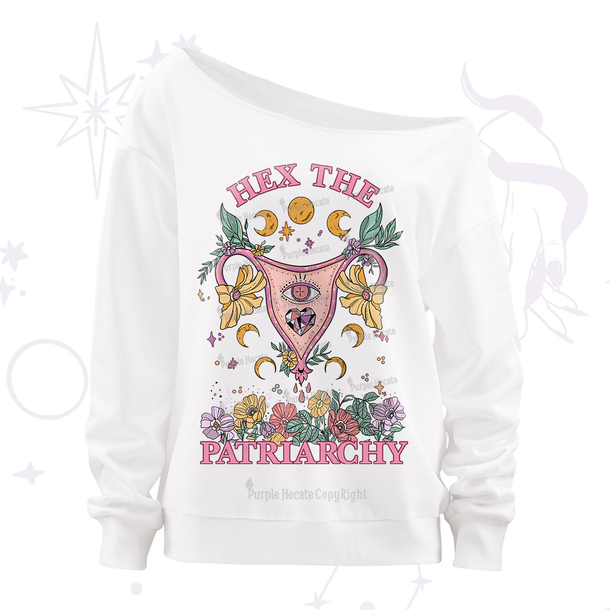 Purplehecate Hex the Patriarchy Feminist Power Off The Shoulder Sweatshirt