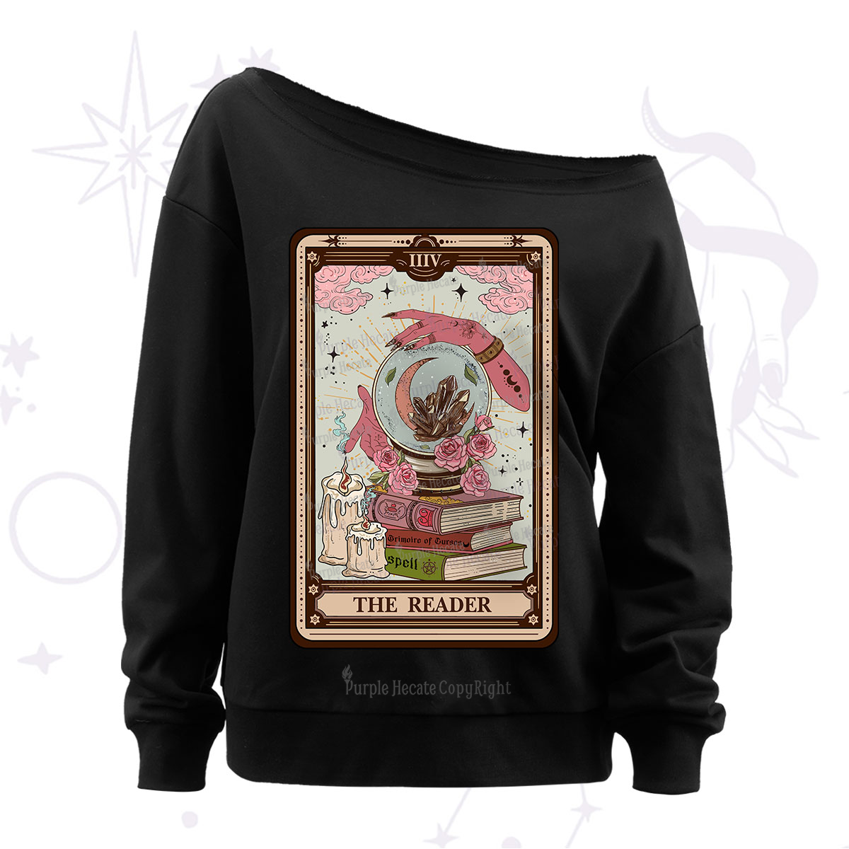 Purplehecate The Reader Tarot Witch Vibes Off The Shoulder Sweatshirt