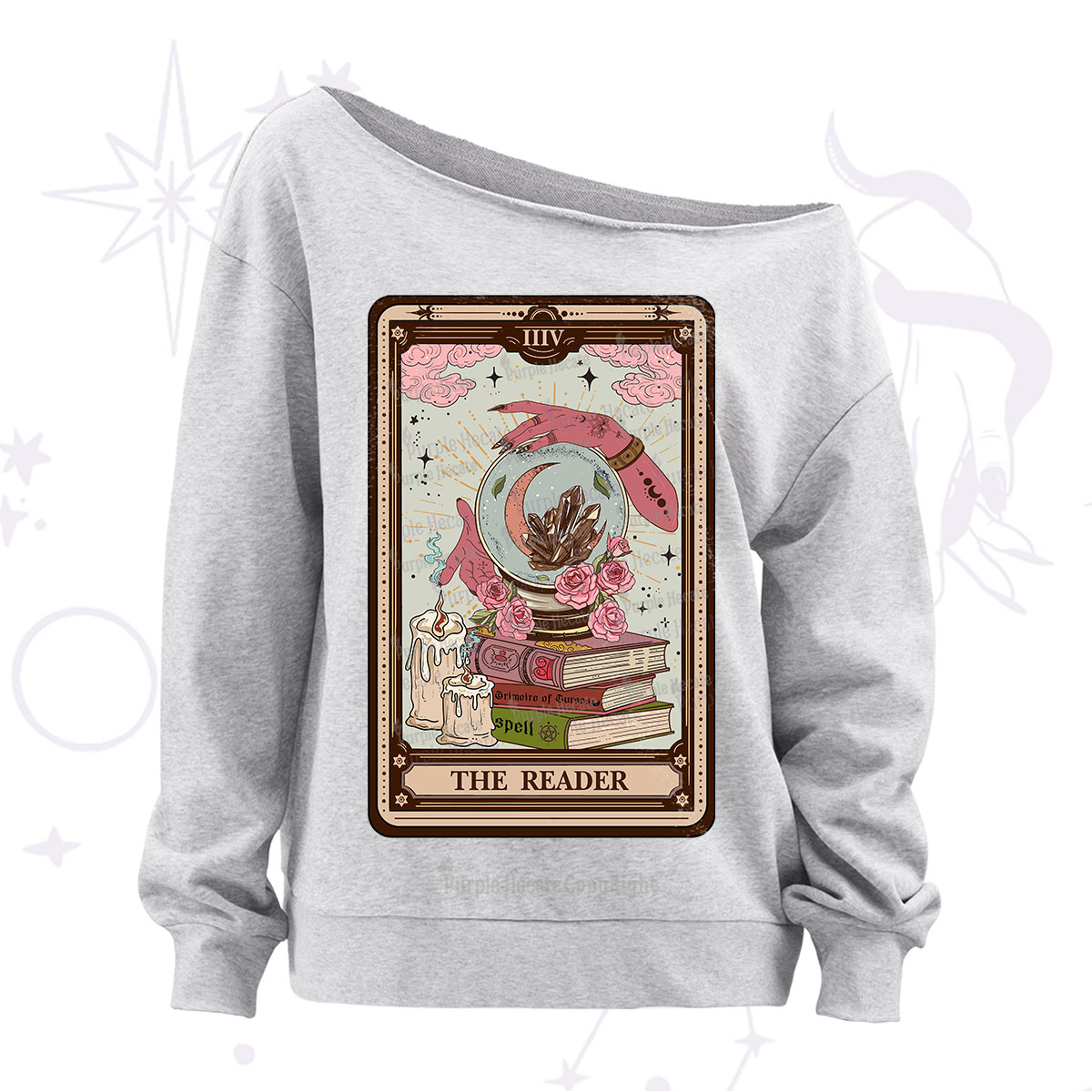 Purplehecate The Reader Tarot Witch Vibes Off The Shoulder Sweatshirt