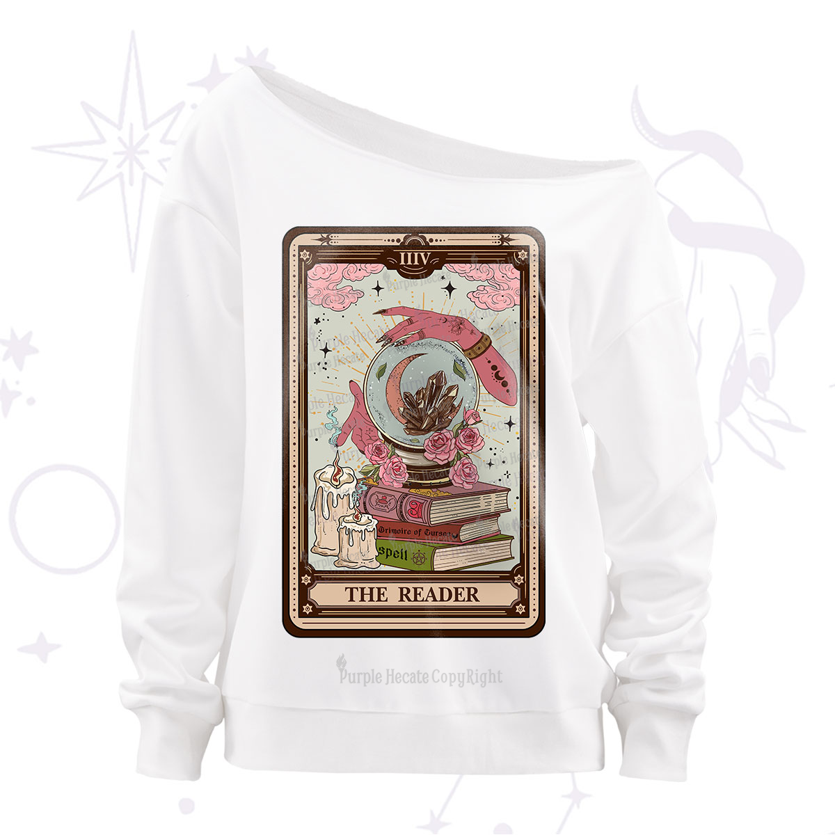 Purplehecate The Reader Tarot Witch Vibes Off The Shoulder Sweatshirt
