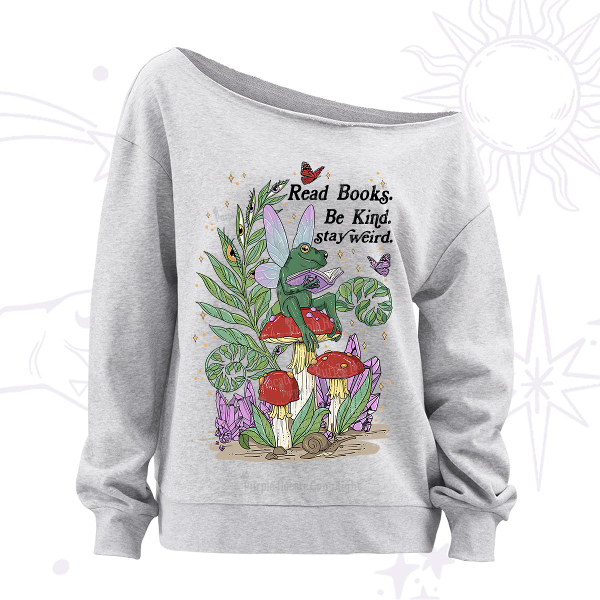 Purplehecate Read Books Be Kind Stay Weird Off The Shoulder Sweatshirt