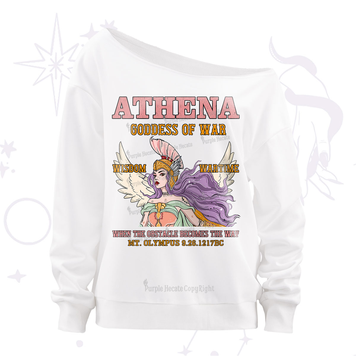 Purplehecate Wise War Goddess Athena Off The Shoulder Sweatshirt