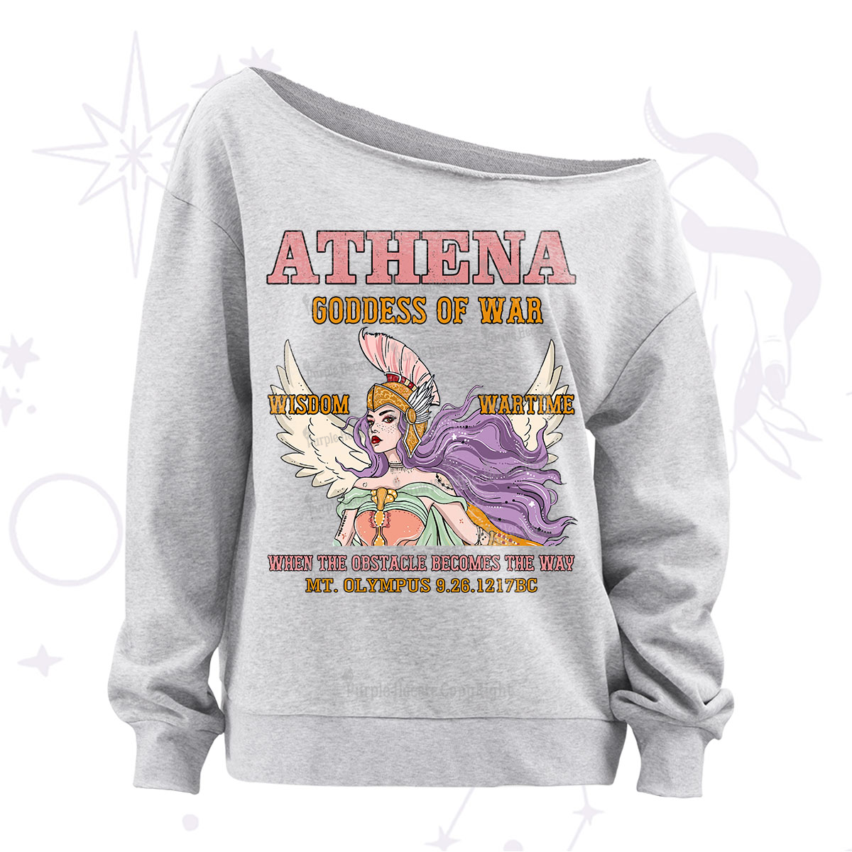 Purplehecate Wise War Goddess Athena Off The Shoulder Sweatshirt