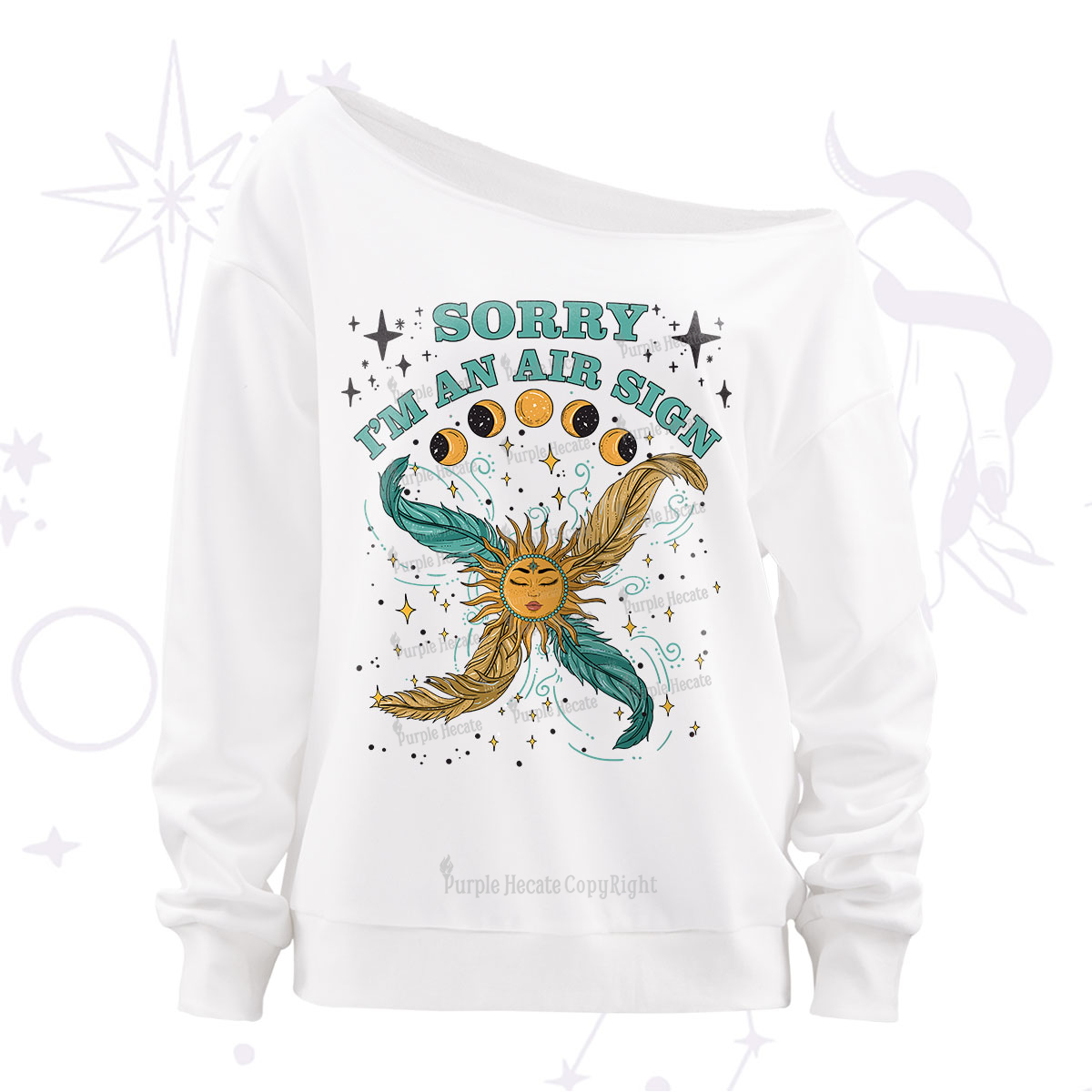 Purplehecate Sorry I'm An Air Sign Off The Shoulder Sweatshirt