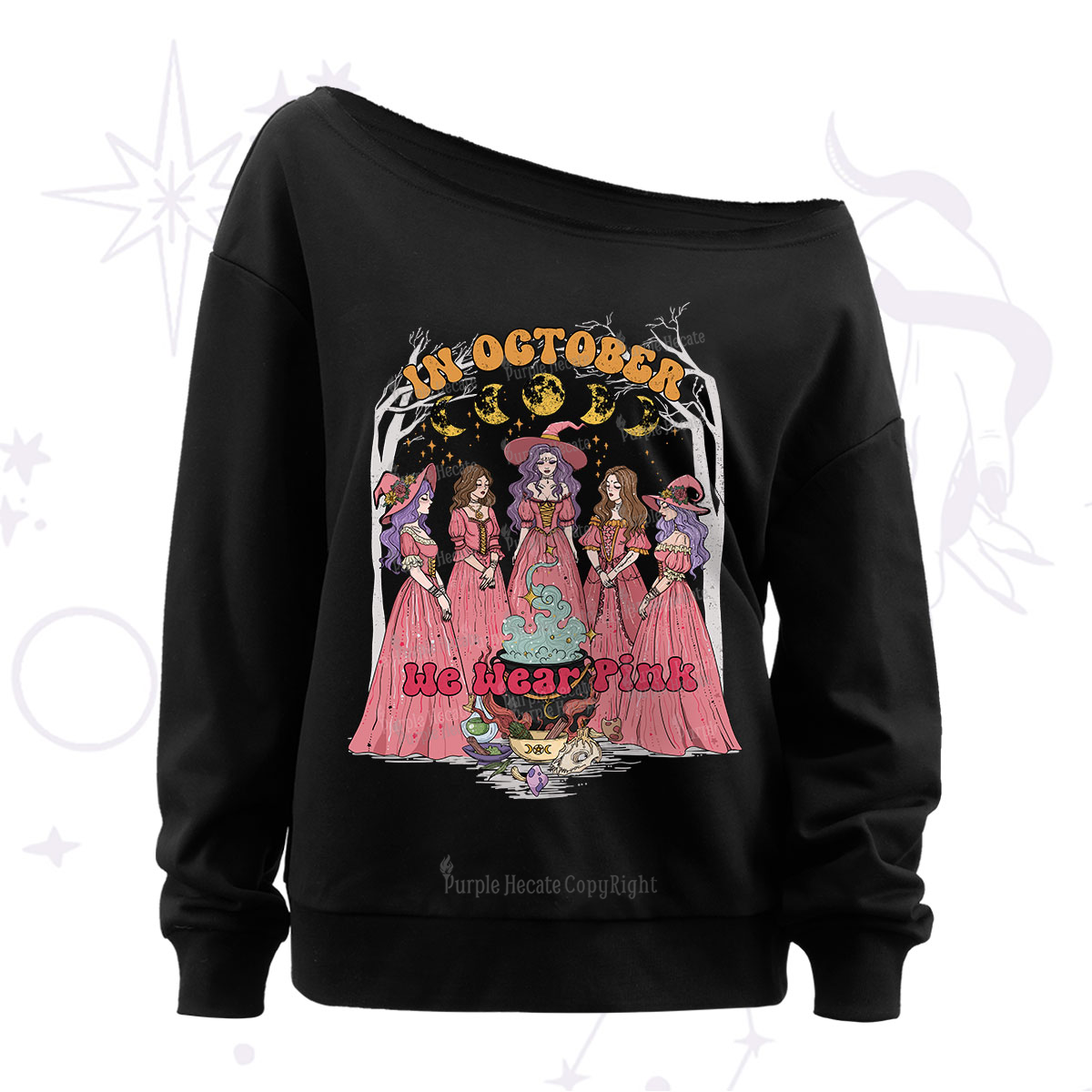 Purplehecate In October We Wear Pink Halloween Off The Shoulder Sweatshirt