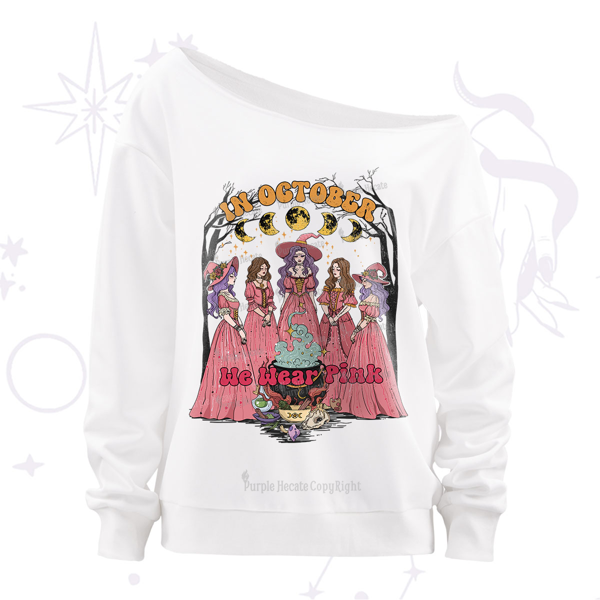 Purplehecate In October We Wear Pink Halloween Off The Shoulder Sweatshirt